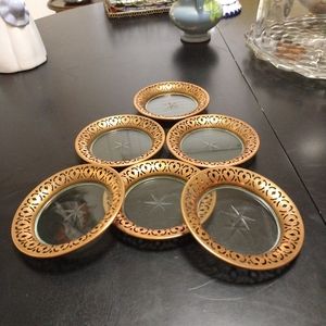 Vintage Copper & Glass Coaster Set
